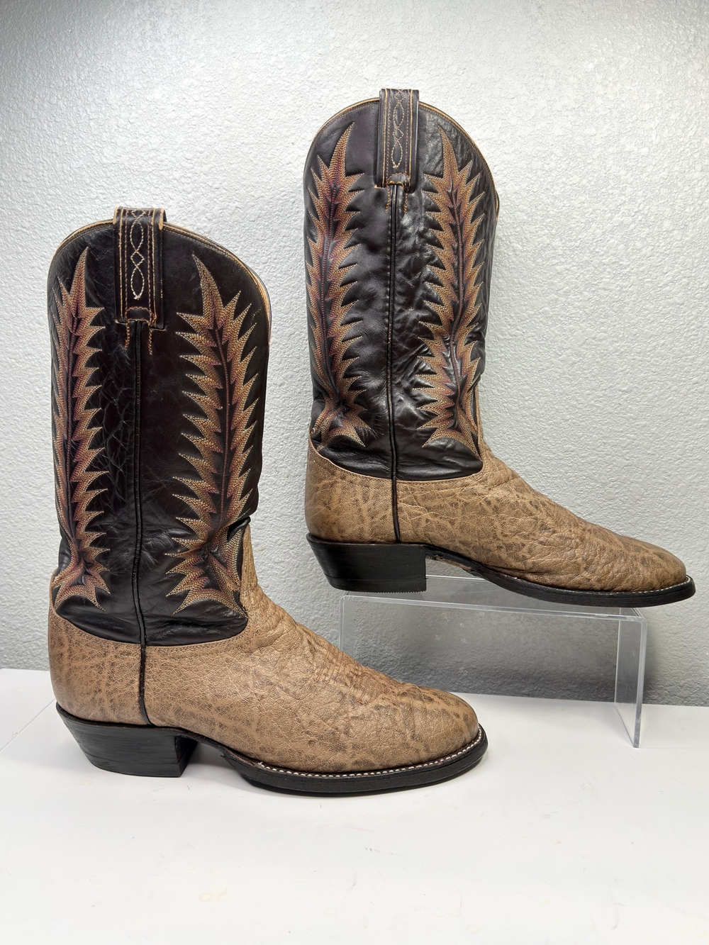 Vintage Tony Lama Style 8602 Exotic Elephant Brown Cowboy Boots Size 10.5D EUC